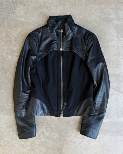 Black Double Layer Leather and Fabric Jacket – M-on a concrete background