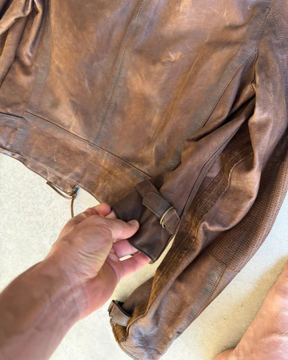 Ralph Lauren Brown Cowhide Leather Jacket – S-on a concrete background