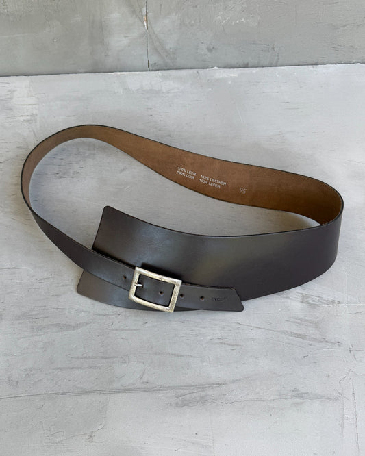 Zanini Oversized Brown Leather Belt-on a concrete background