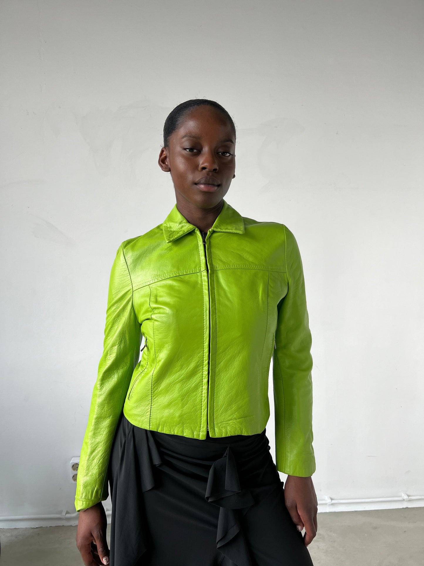 LIME GREEN LEATHER JACKET | Default Title, Green