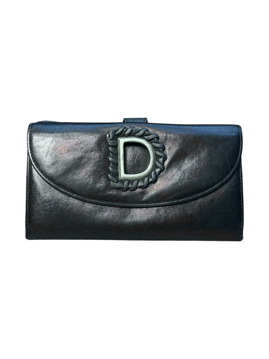 Christian Dior Metal Logo Black Leather Bi-fold Wallet