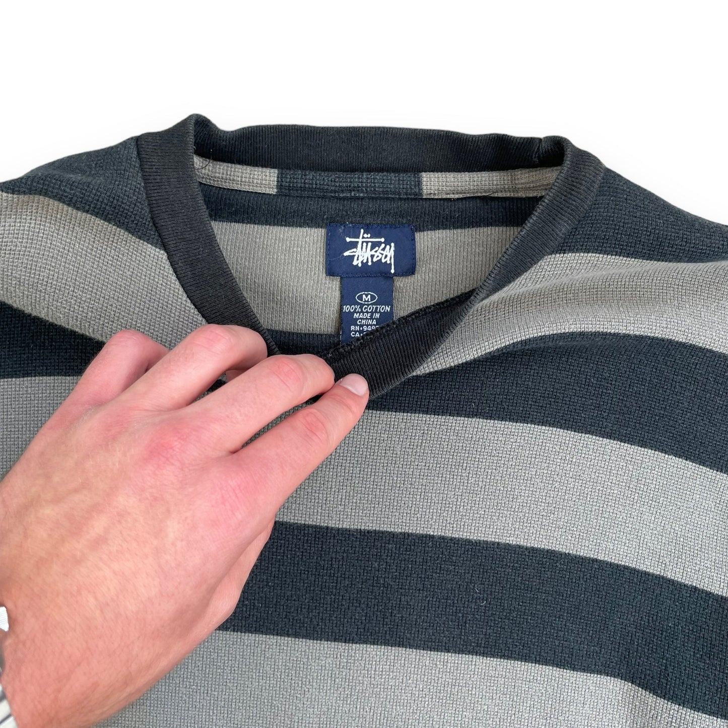 Stussy Waffle Knit Striped Jumper (M) | Default Title, Black