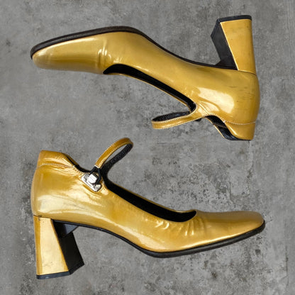 90'S PRADA MARY JANE LEATHER SQUARE-TOE HEELS - UK 4