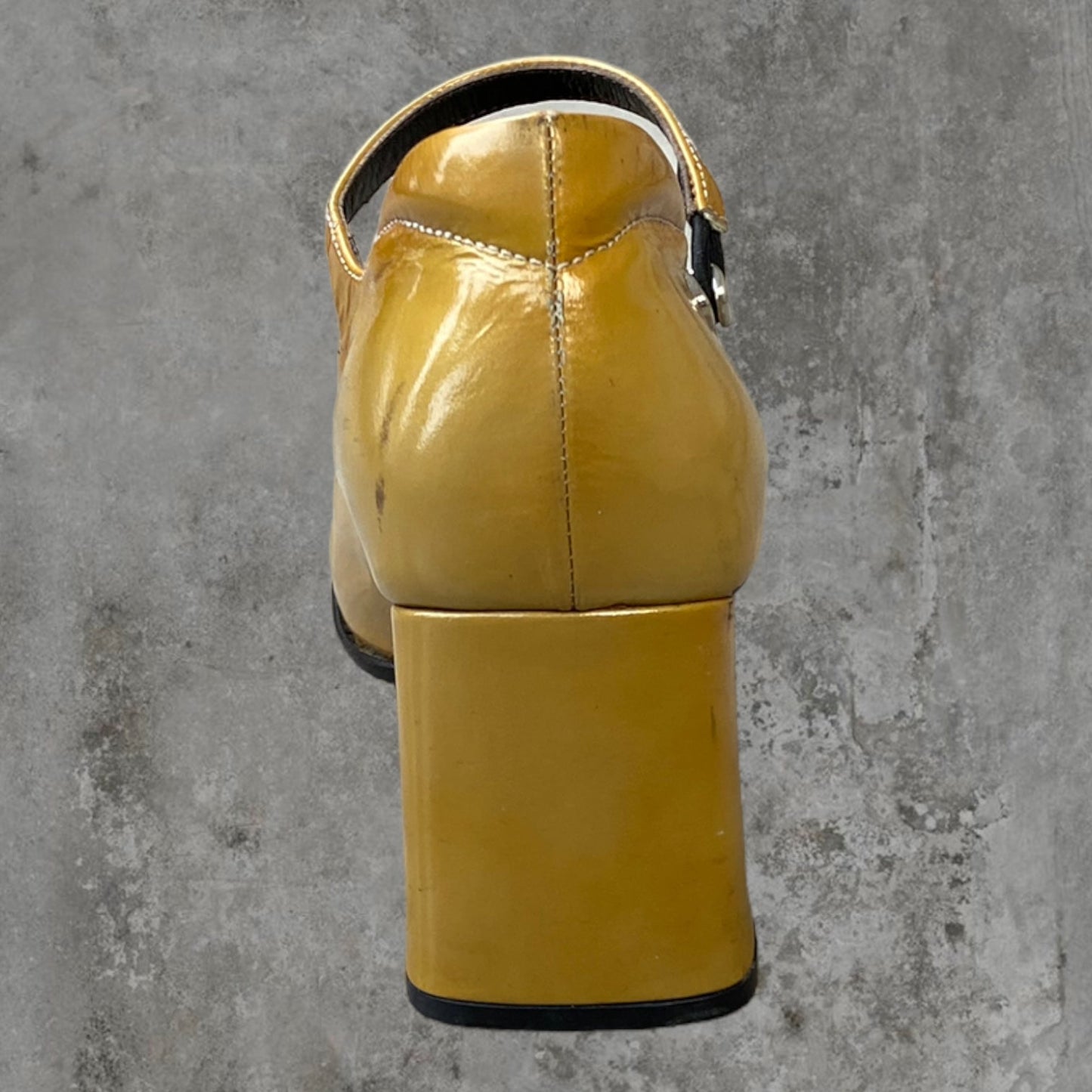 90'S PRADA MARY JANE LEATHER SQUARE-TOE HEELS - UK 4