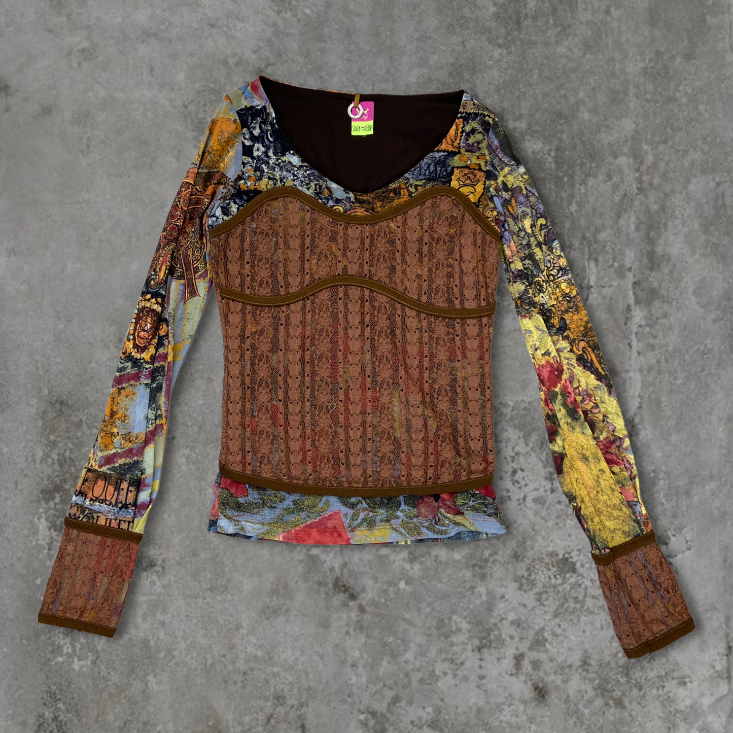 SAVE THE QUEEN CORSET LACE MESH TOP - L