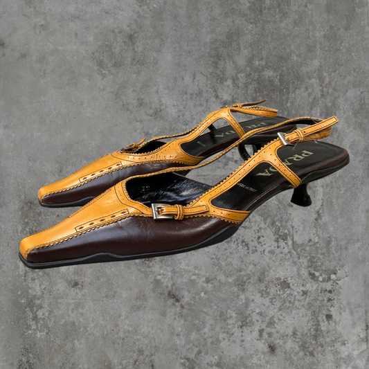 PRADA SLING BACK KITTEN HEELS - UK 5.5 / EU 38.5