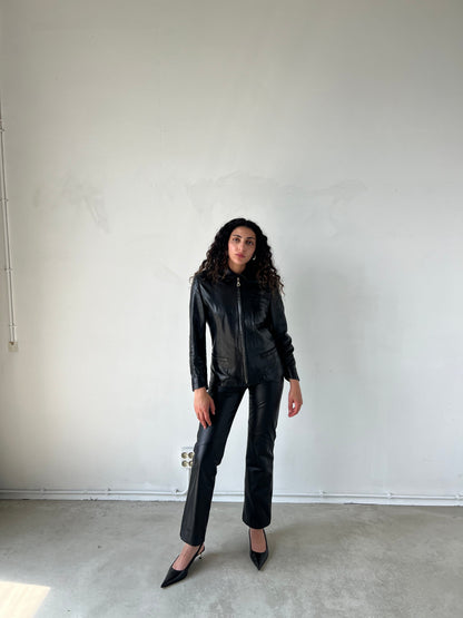 BLACK LEATHER ZIP JACKET | Default Title, Black