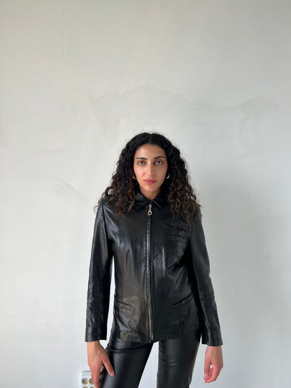 BLACK LEATHER ZIP JACKET | Default Title, Black