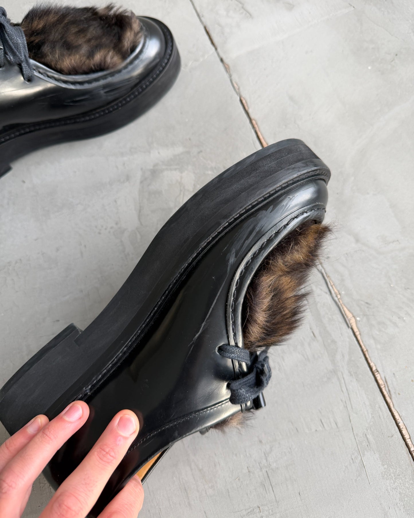 Paul Smith Fur Toe Chunky Derbys – UK 7-on a concrete background