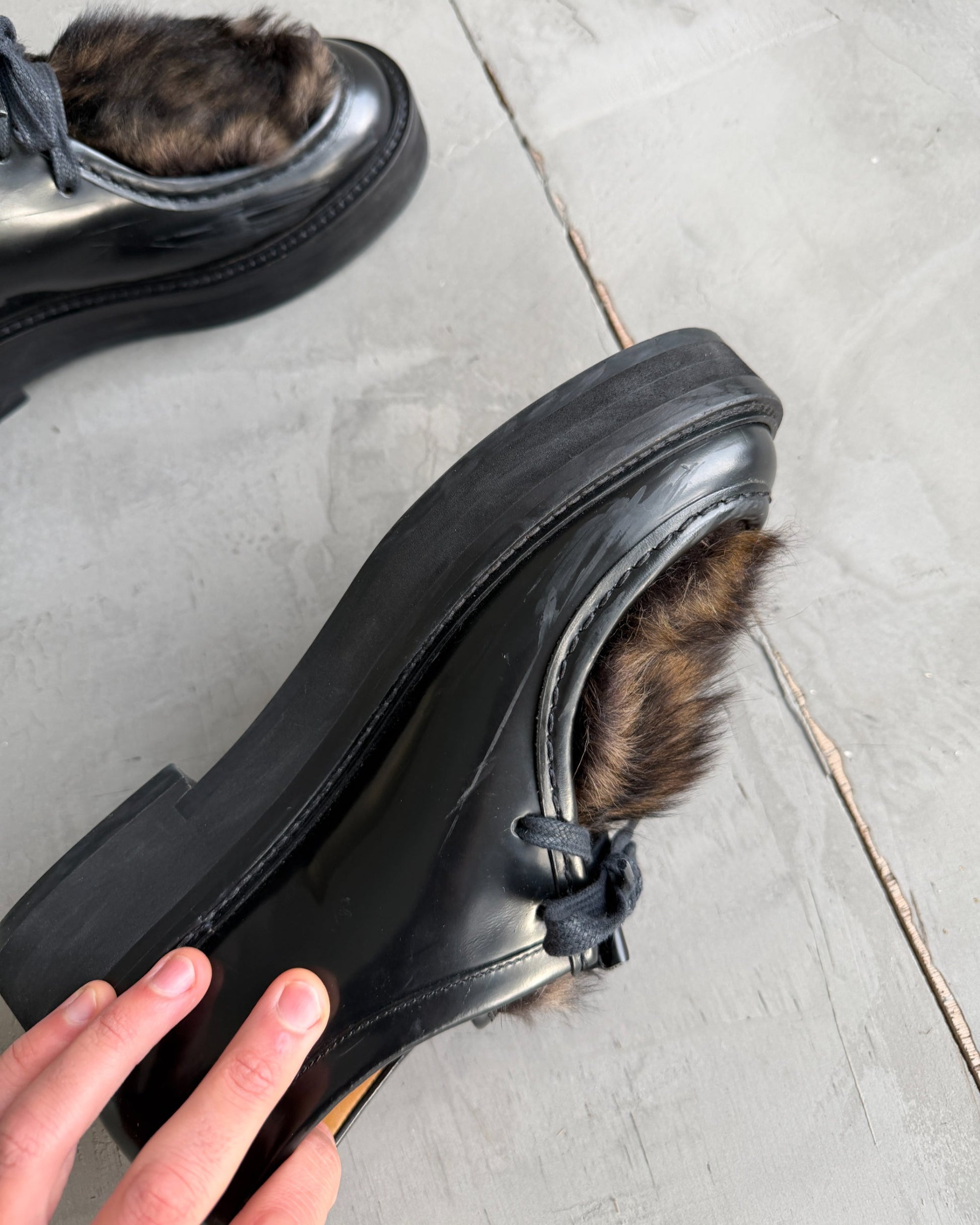 Paul Smith Fur Toe Chunky Derbys – UK 7-on a concrete background