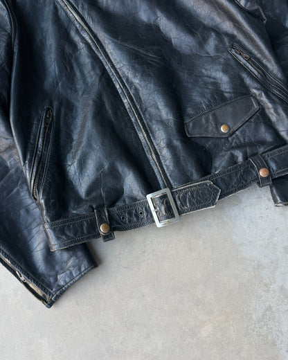 1960s Staggs Leather Moto Jacket – S-on a concrete background