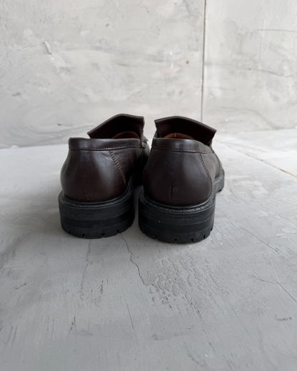 Samsoe Samsoe Brown Leather Chunky Loafers – EU 41-on a concrete background