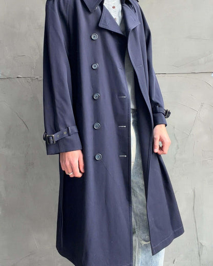 Yohji Yamamoto AW04 Trench Mac Coat – L-on a concrete background