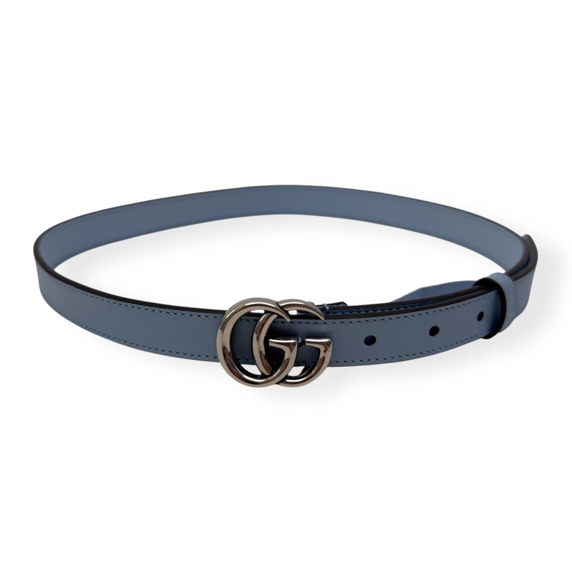 GUCCI GG MARMONT BUCKLE SLIM BELT BLUE / SILVER 70CM | O/S, Blue