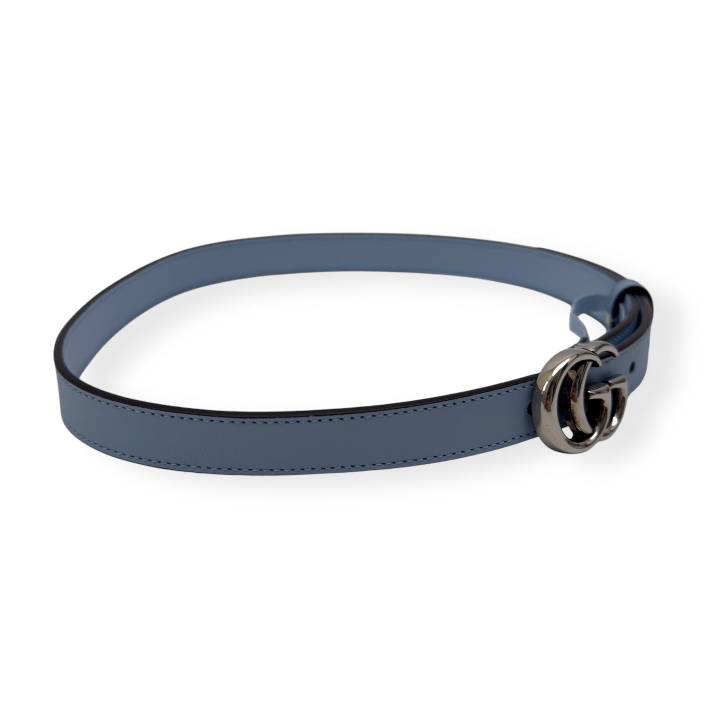 GUCCI GG MARMONT BUCKLE SLIM BELT BLUE / SILVER 70CM | O/S, Blue