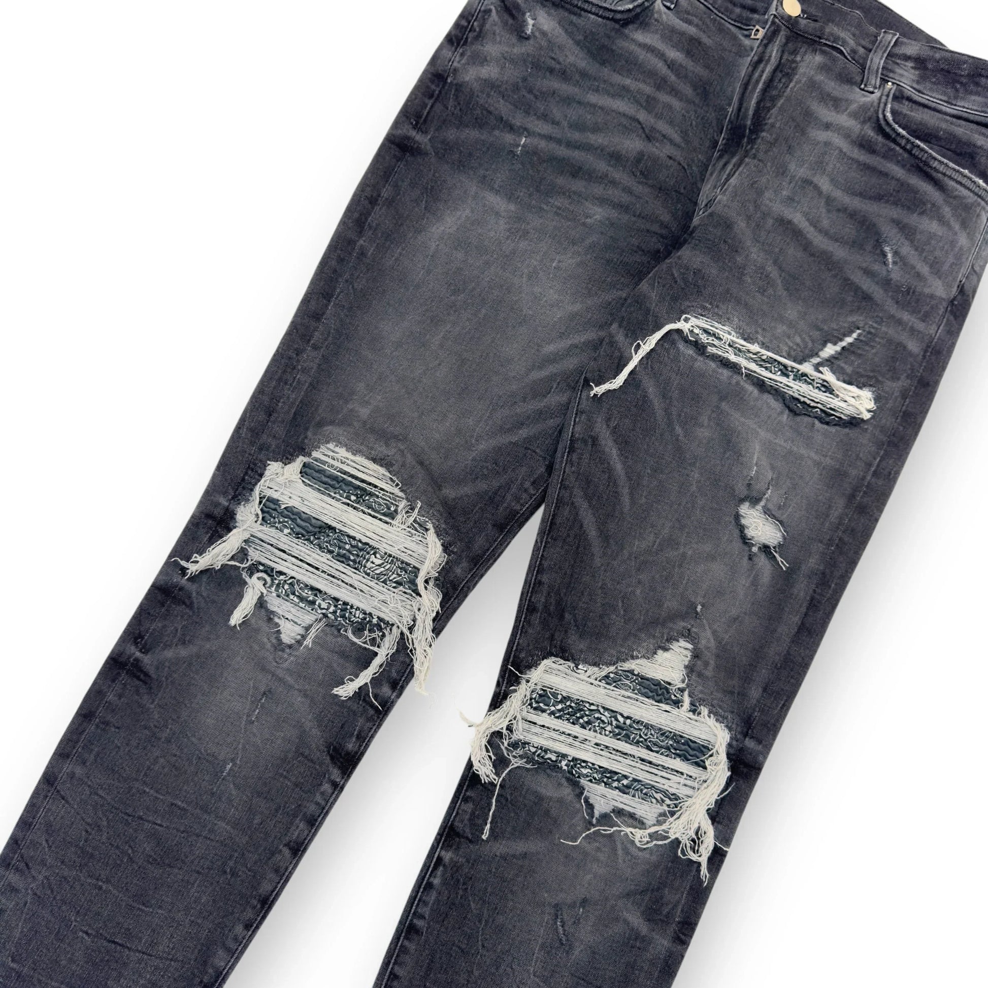 AMIRI BANDANA PATCH DISTRESSED DENIM JEANS BLACK W34” – Known Source