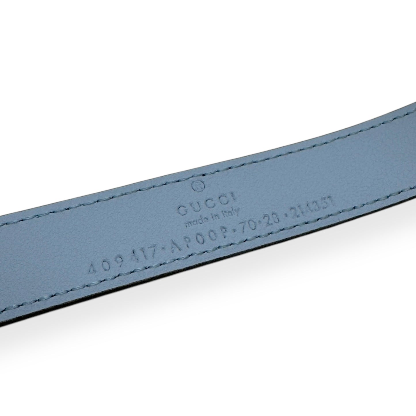 GUCCI GG MARMONT BUCKLE SLIM BELT BLUE / SILVER 70CM | O/S, Blue