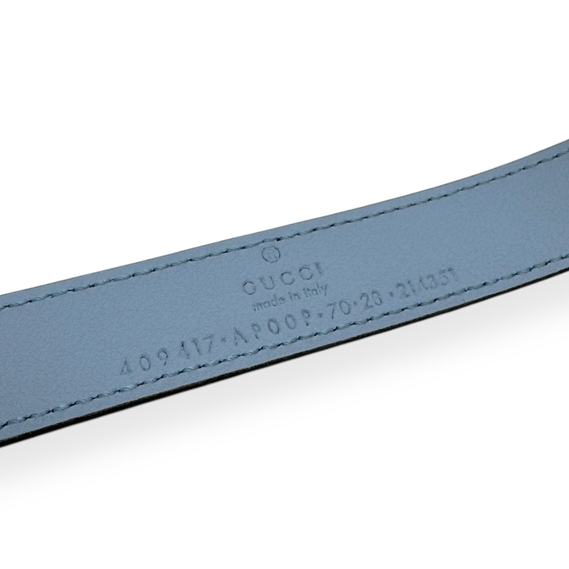 GUCCI GG MARMONT BUCKLE SLIM BELT BLUE / SILVER 70CM | O/S, Blue