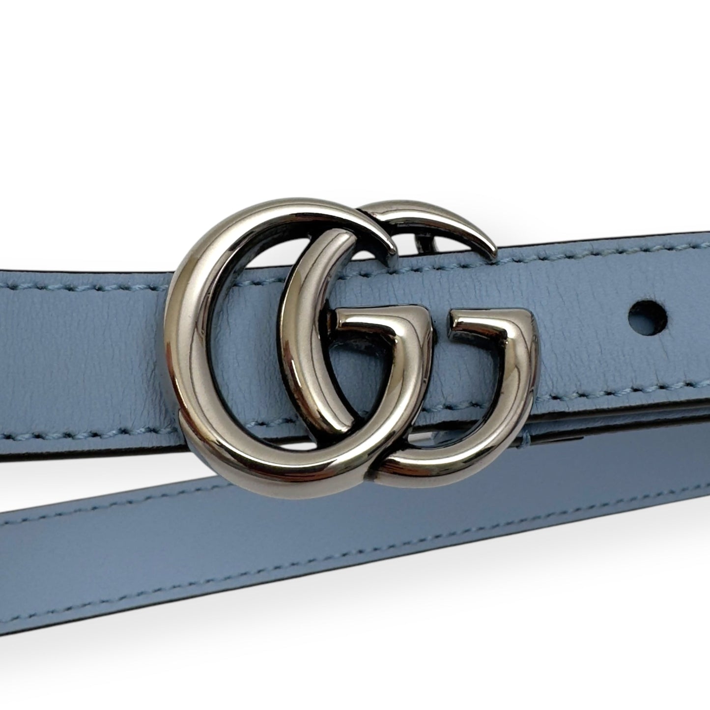 GUCCI GG MARMONT BUCKLE SLIM BELT BLUE / SILVER 70CM | O/S, Blue