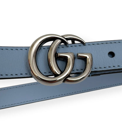 GUCCI GG MARMONT BUCKLE SLIM BELT BLUE / SILVER 70CM | O/S, Blue