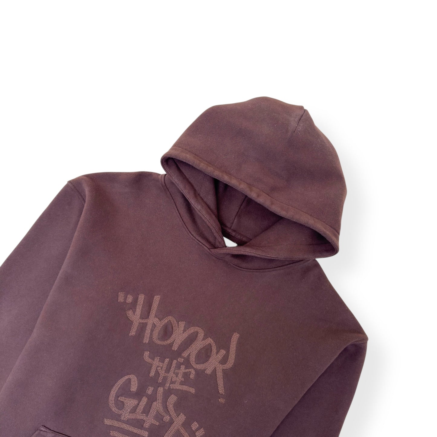 HONOR THE GIFT SCRIPT EMBROIDERED HOODIE BROWN L | Large, Brown