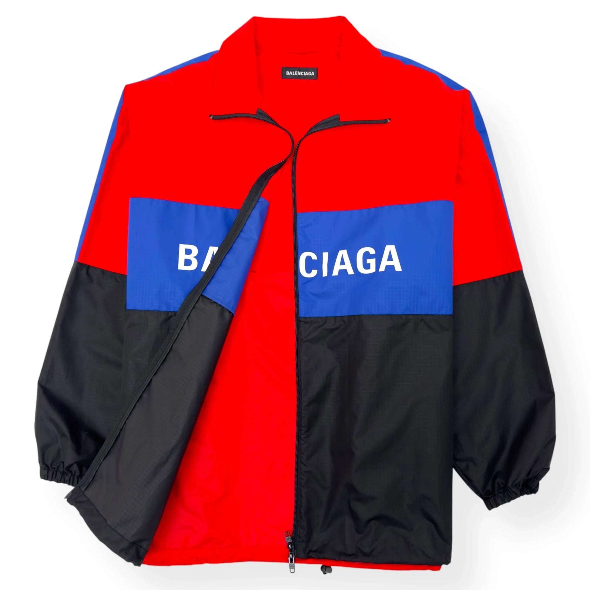 BALENCIAGA RIPSTOP OVERSIZED WINDBREAKER JACKET RED BLUE BLACK