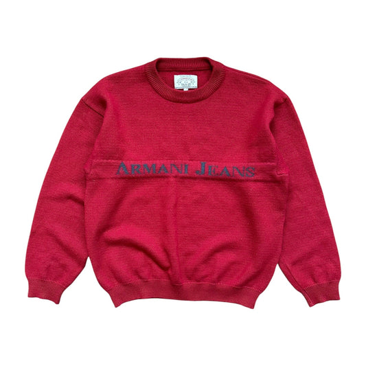 Armani Jeans Spellout Red Knit Sweatshirt