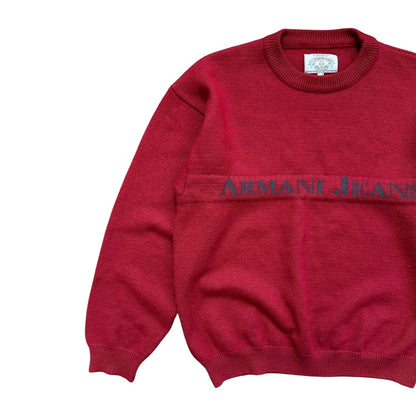 Armani Jeans Spellout Red Knit Sweatshirt