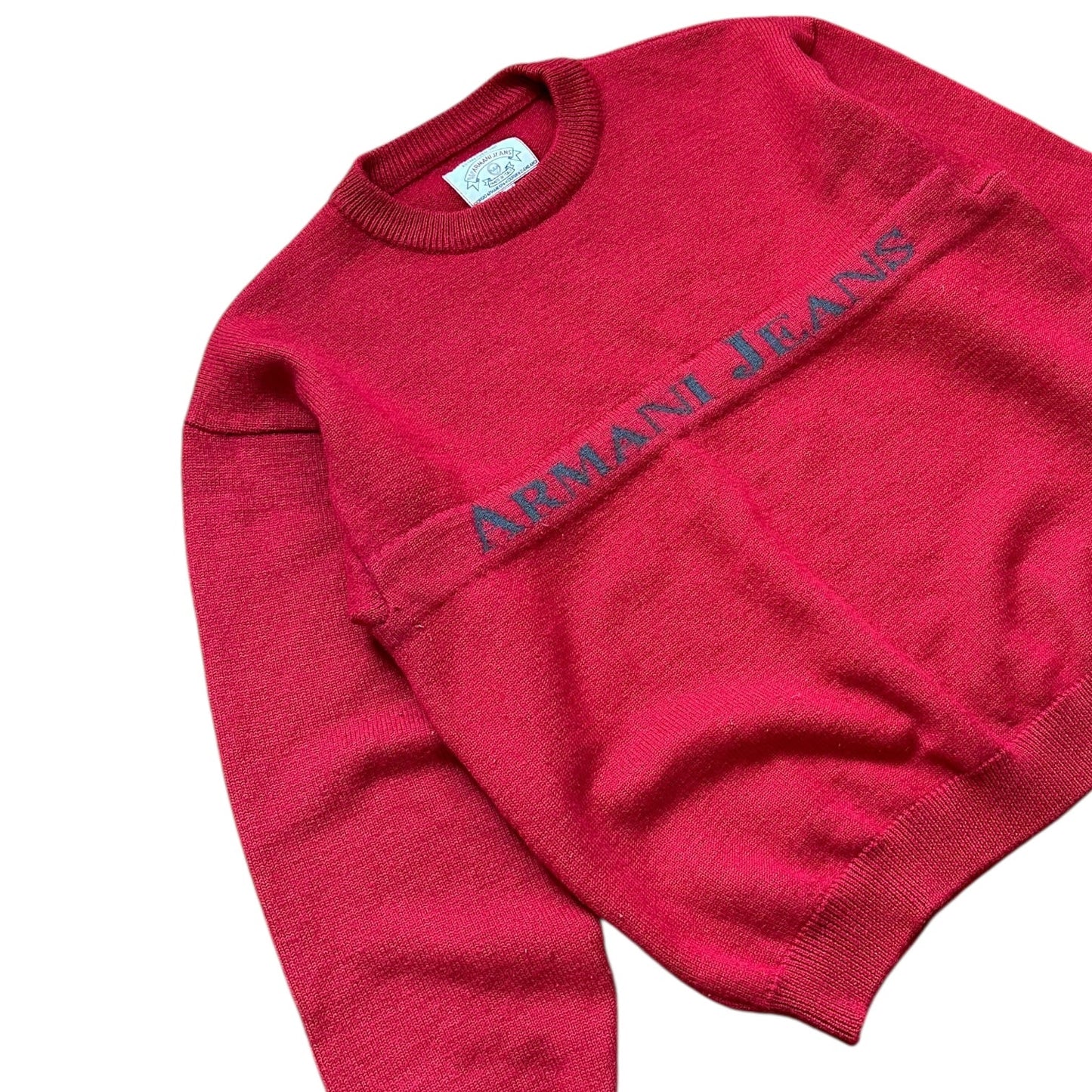Armani Jeans Spellout Red Knit Sweatshirt