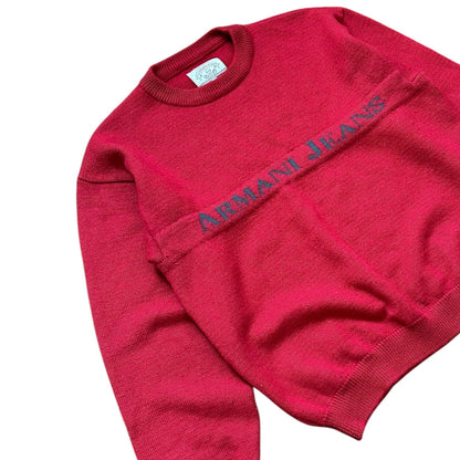 Armani Jeans Spellout Red Knit Sweatshirt
