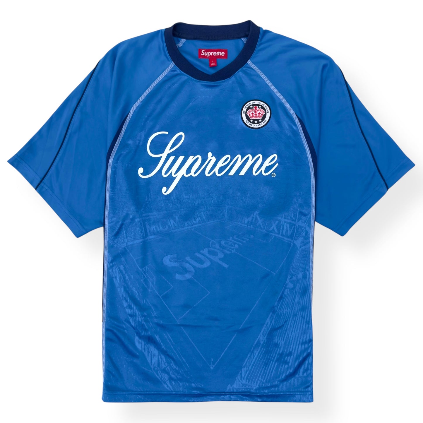 SUPREME JACQUARD SOCCER JERSEY BLUE L | Large, Blue
