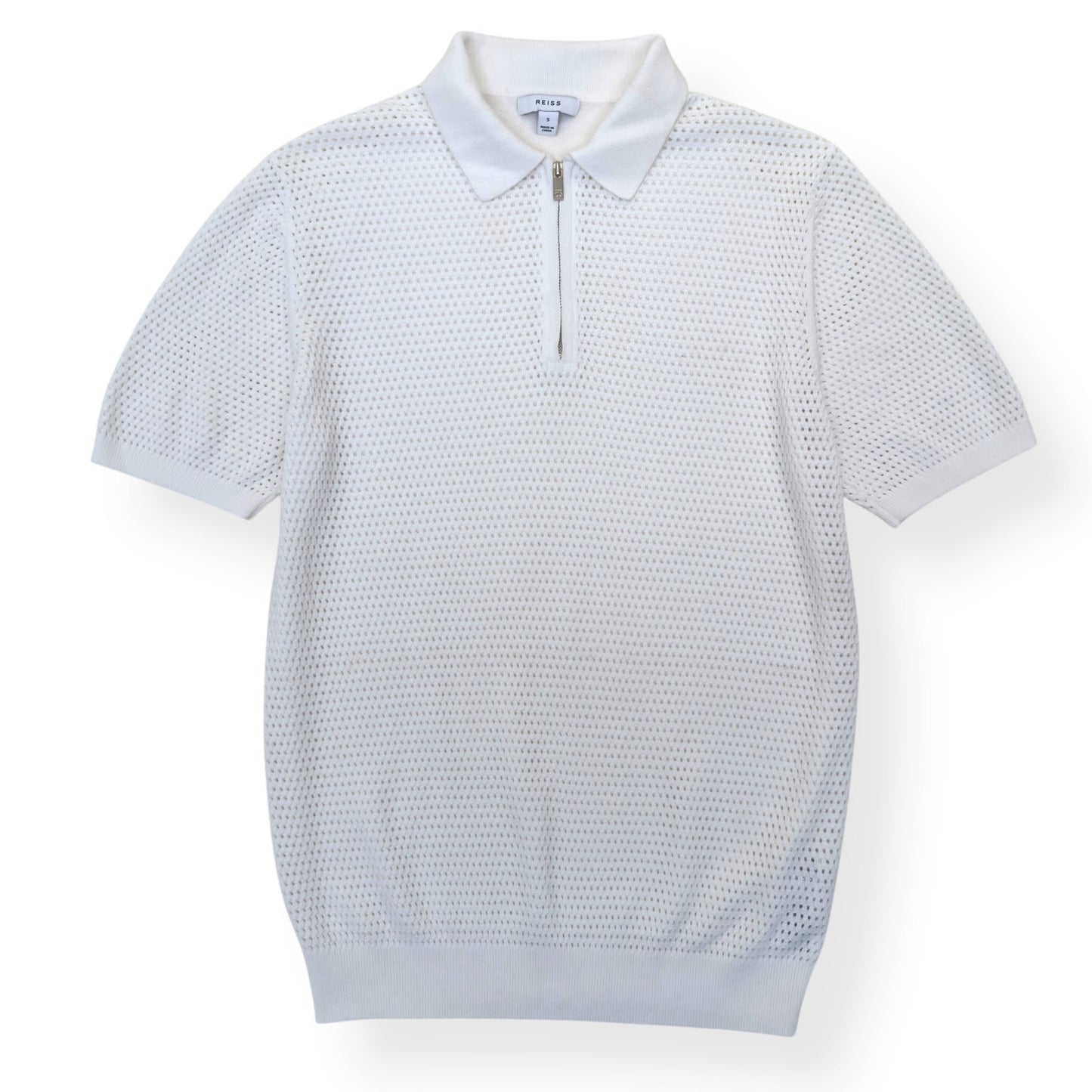 REISS SCOTTY HALF ZIP POLO SHIRT WHITE S | Small, White