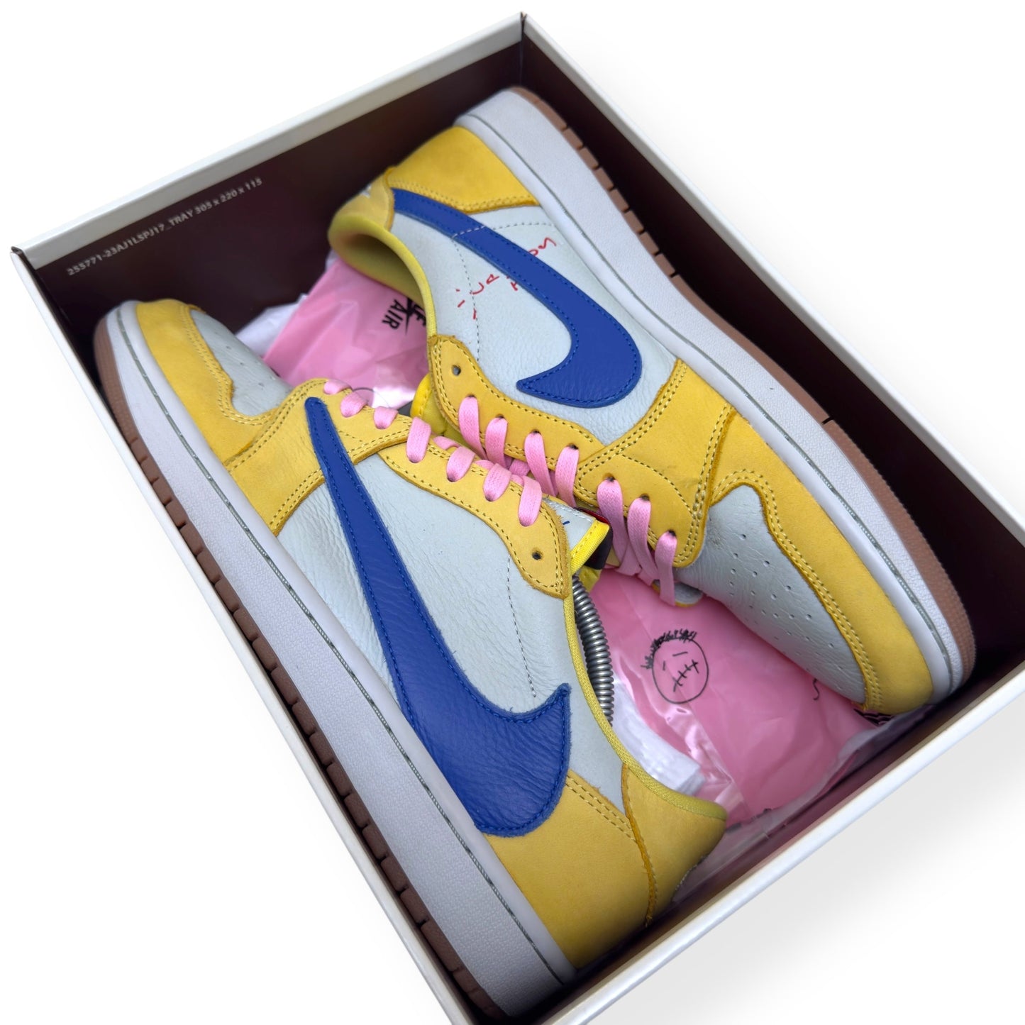 NIKE AIR JORDAN 1 X TRAVIS SCOTT LOW TOP SNEAKER CANARY UK9 | UK 9, Pink