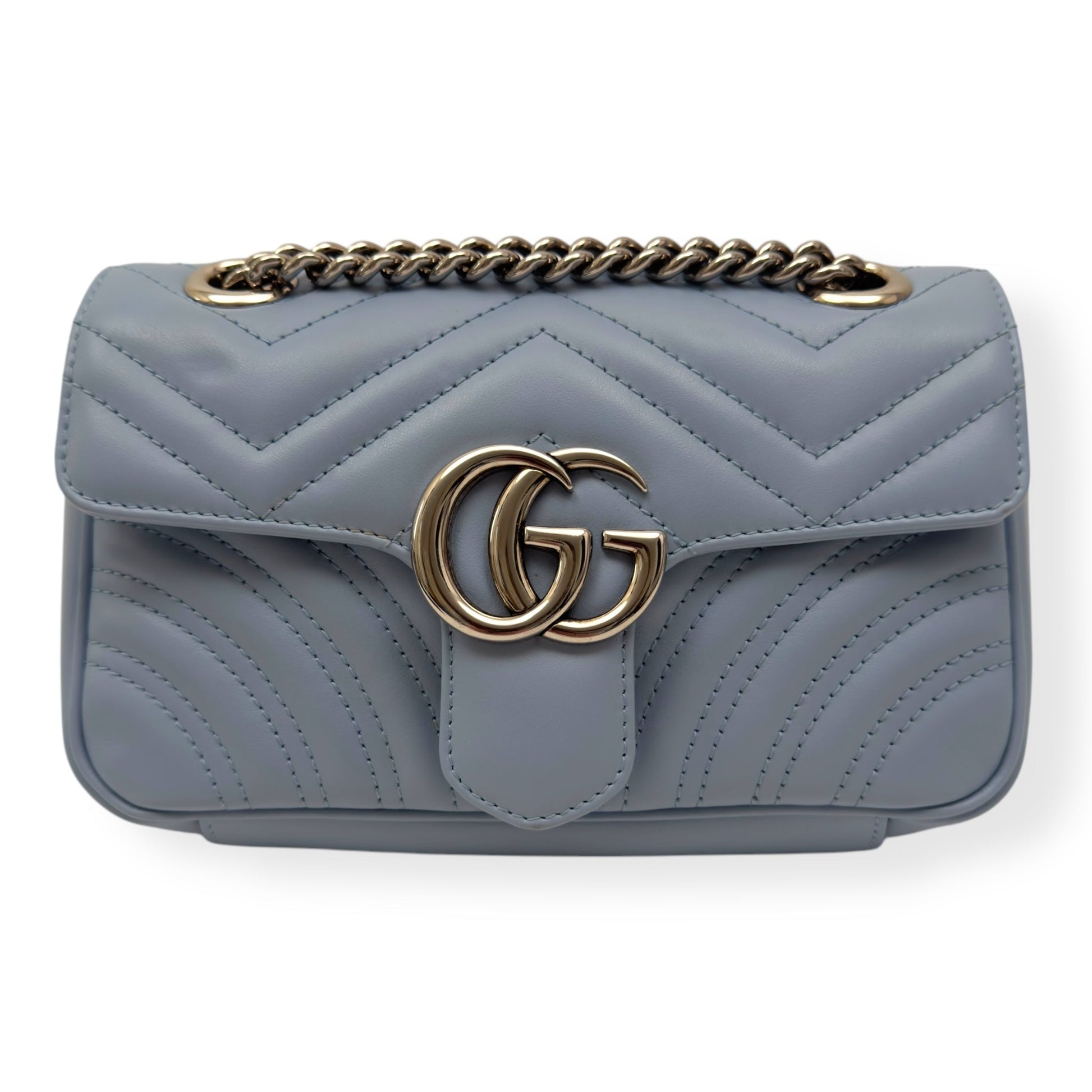 GUCCI CALFSKIN MATELASSE MINI GG MARMONT SHOULDER BAG BLUE | O/S, Blue