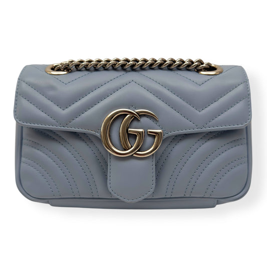 GUCCI CALFSKIN MATELASSE MINI GG MARMONT SHOULDER BAG BLUE | O/S, Blue