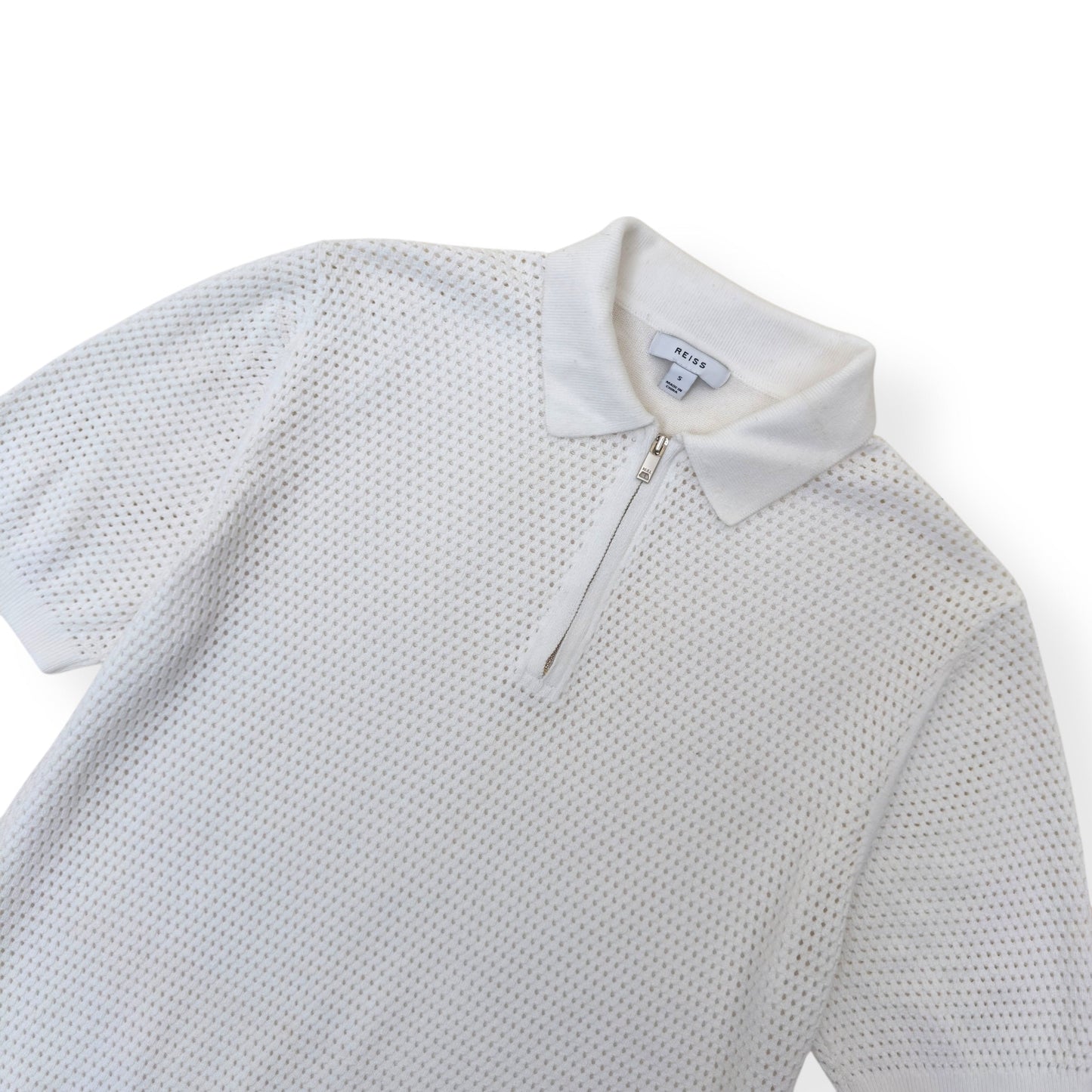 REISS SCOTTY HALF ZIP POLO SHIRT WHITE S | Small, White