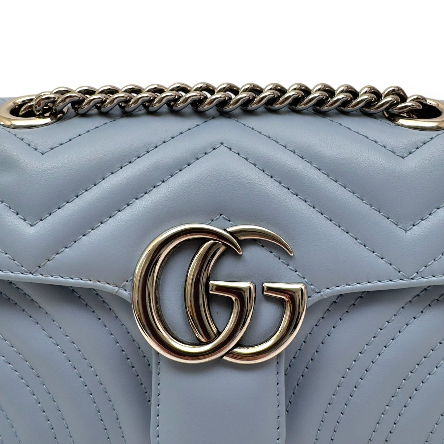 GUCCI CALFSKIN MATELASSE MINI GG MARMONT SHOULDER BAG BLUE | O/S, Blue