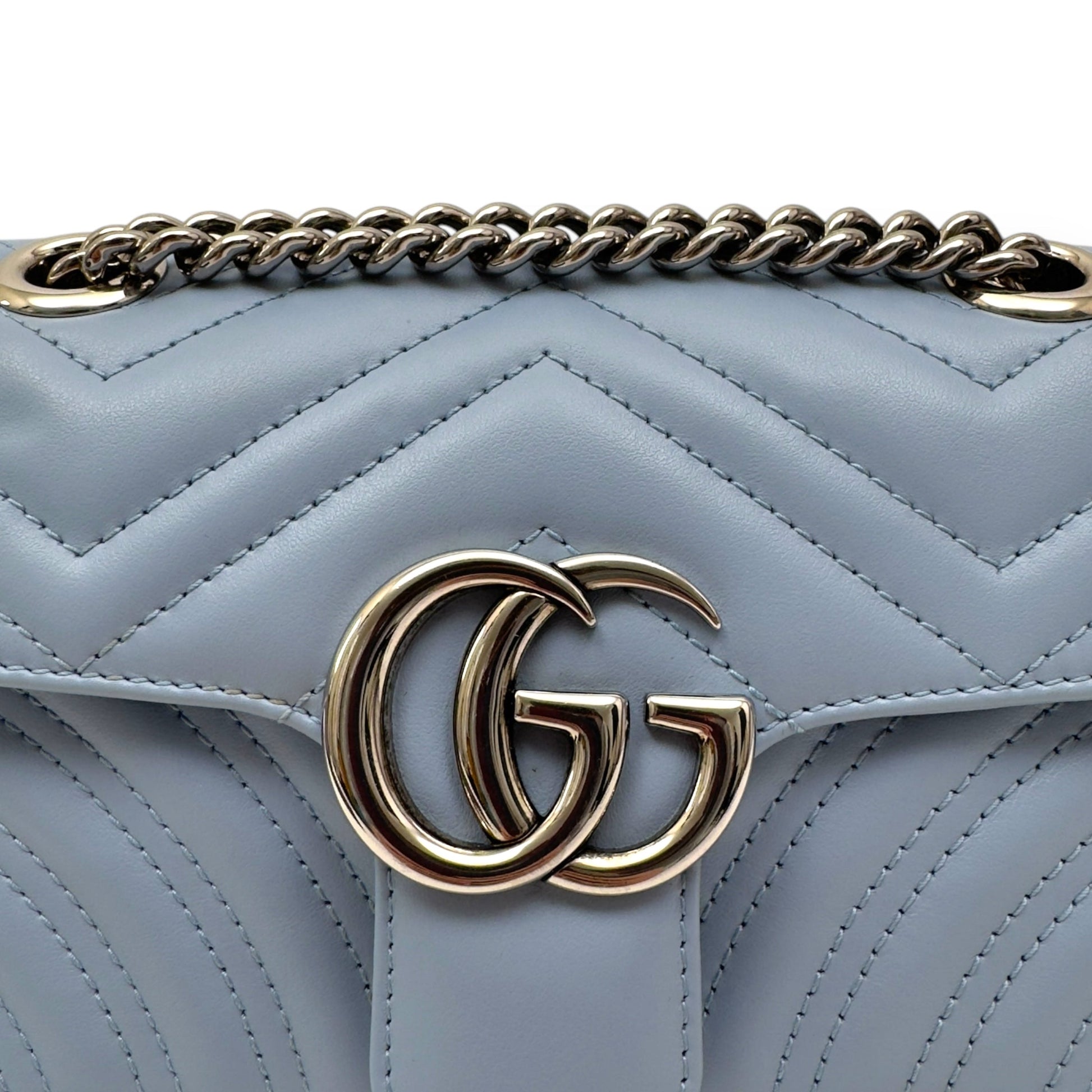 GUCCI CALFSKIN MATELASSE MINI GG MARMONT SHOULDER BAG BLUE | O/S, Blue