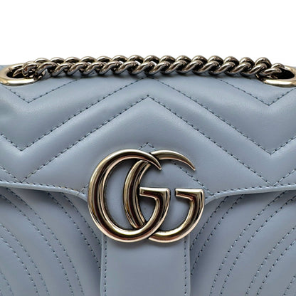 GUCCI CALFSKIN MATELASSE MINI GG MARMONT SHOULDER BAG BLUE | O/S, Blue