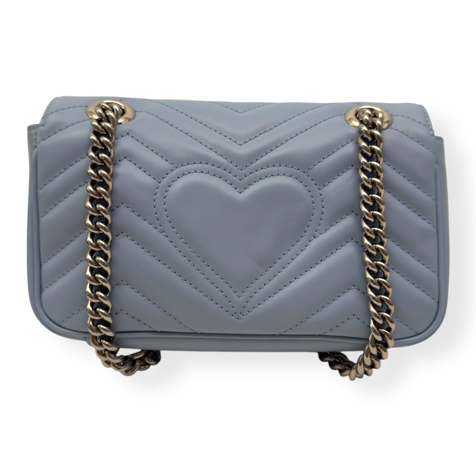GUCCI CALFSKIN MATELASSE MINI GG MARMONT SHOULDER BAG BLUE | O/S, Blue