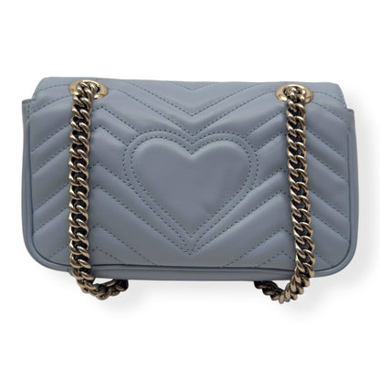 GUCCI CALFSKIN MATELASSE MINI GG MARMONT SHOULDER BAG BLUE | O/S, Blue