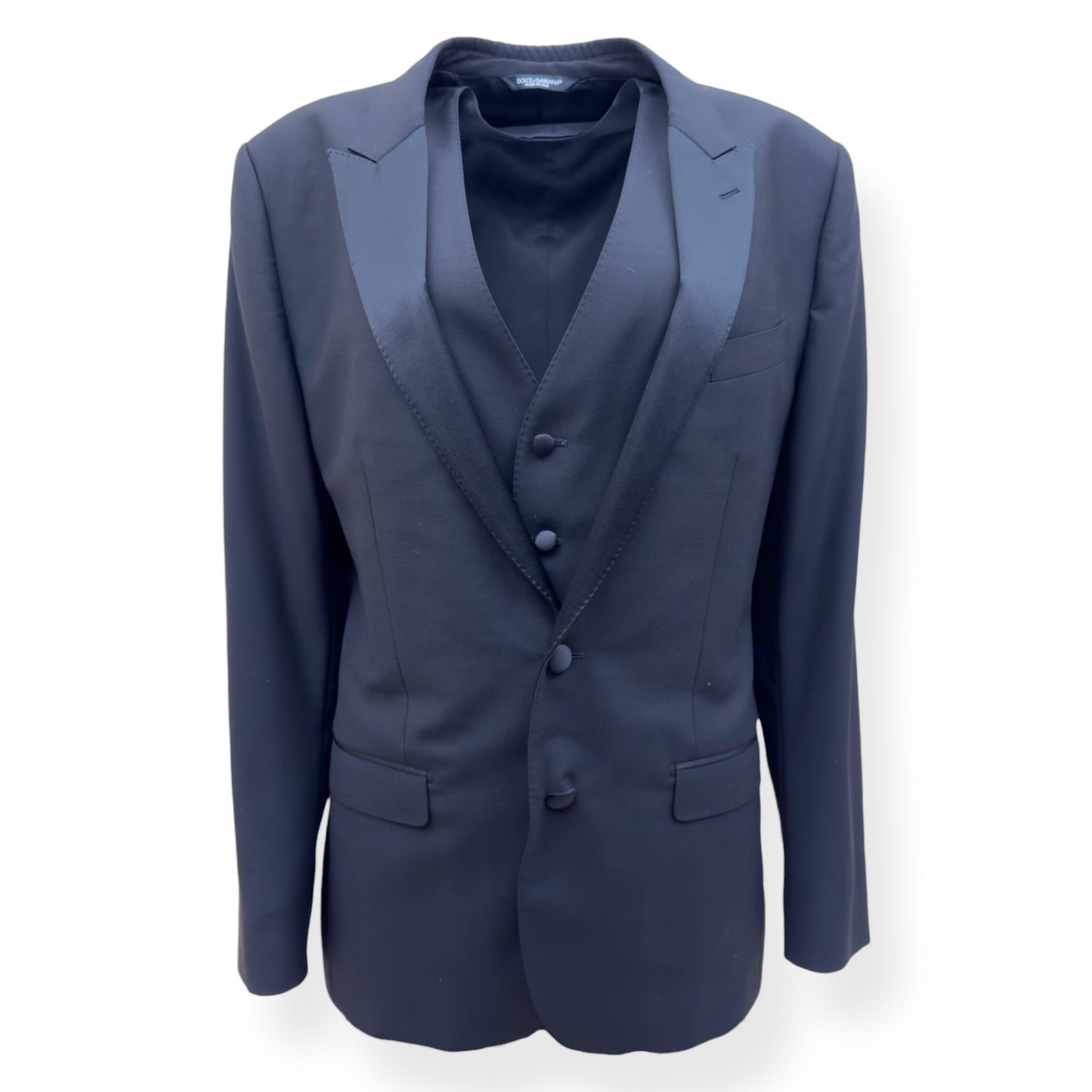 DOLCE & GABBANA WOOL / SILK MARTINI-FIT TUXEDO SUIT 50 / M | Medium, Navy