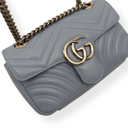 GUCCI CALFSKIN MATELASSE MINI GG MARMONT SHOULDER BAG BLUE | O/S, Blue
