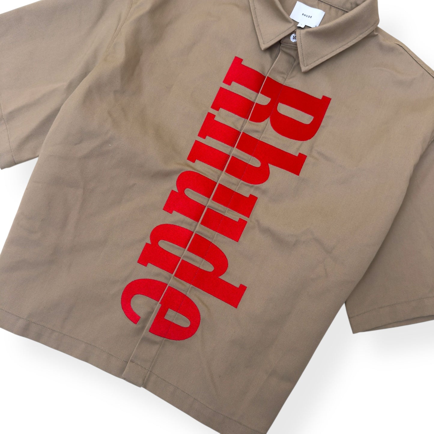 RHUDE VERTICAL LOGO SHIRT BEIGE / RED L | Large, Beige