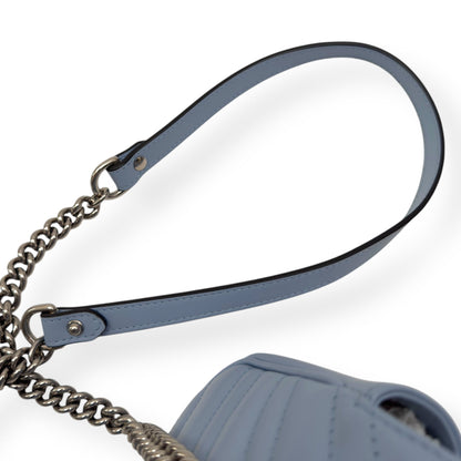 GUCCI CALFSKIN MATELASSE MINI GG MARMONT SHOULDER BAG BLUE | O/S, Blue
