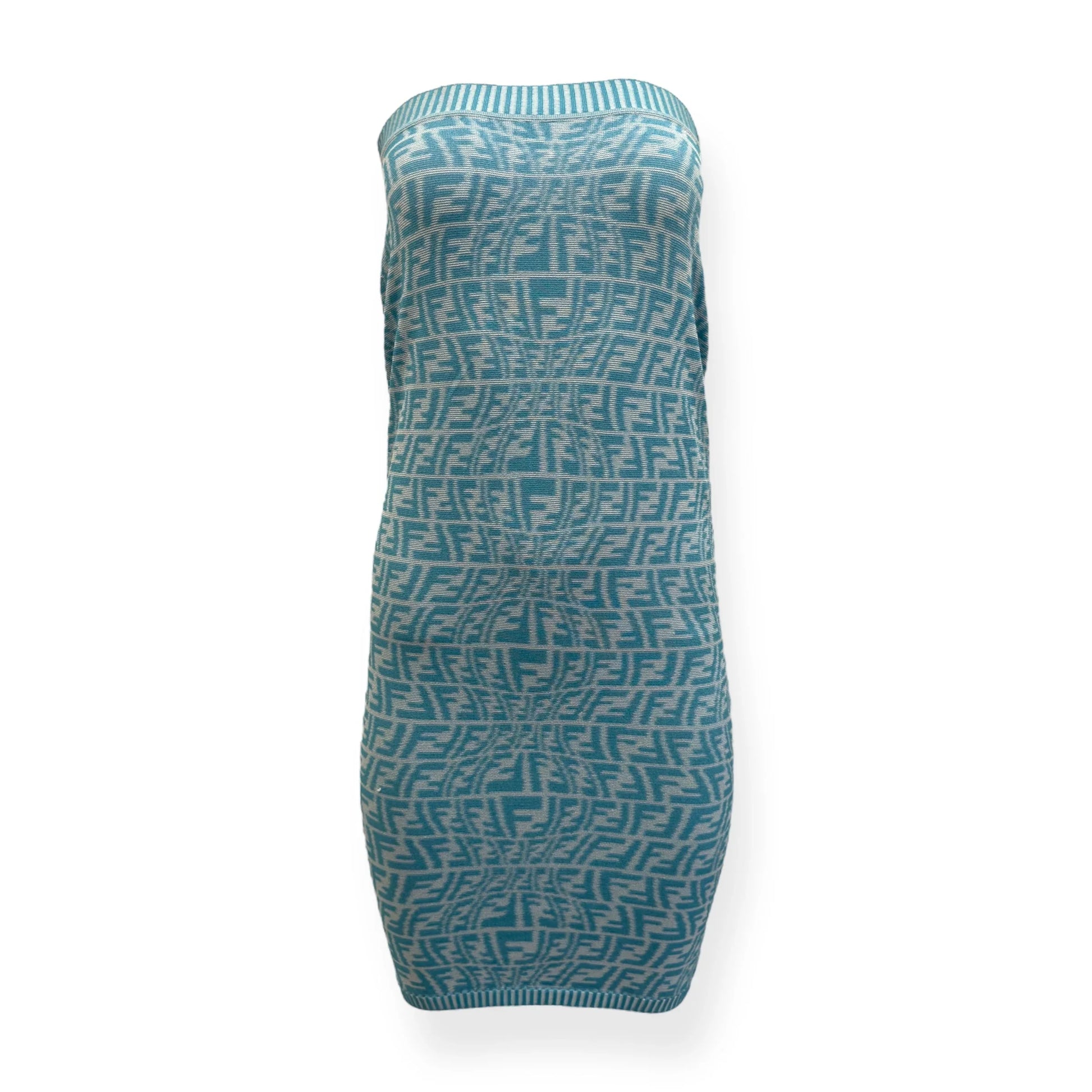 FENDI FF VERTIGO-JACQUARD KNIT MINI DRESS BLUE / WHITE 36 / XS Known Source FENDI FF VERTIGO-JACQUARD KNIT MINI DRESS BLUE / WHITE 36 / XS Known Source