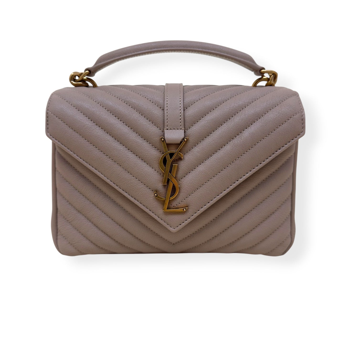 SAINT LAURENT COLLEGE LEATHER SHOULDER BAG BEIGE M | O/S, Beige