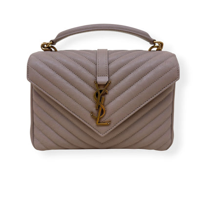 SAINT LAURENT COLLEGE LEATHER SHOULDER BAG BEIGE M | O/S, Beige