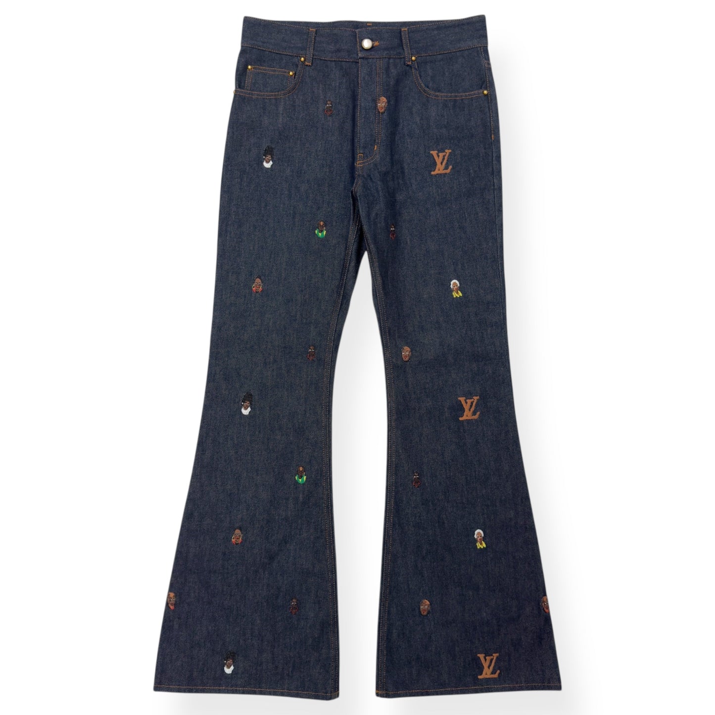 LOUIS VUITTON EMBROIDERED BOOTCUT DENIM TROUSERS INDIGO BLUE W30” | Small, Blue