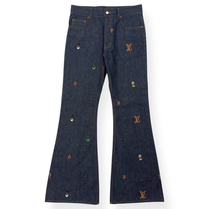 LOUIS VUITTON EMBROIDERED BOOTCUT DENIM TROUSERS INDIGO BLUE W30” | Small, Blue